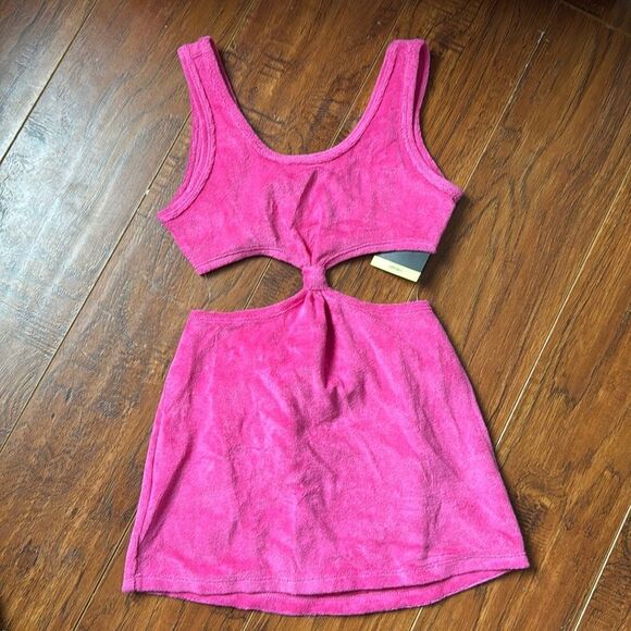 NWT Art Class XL (14) Solid Pink Terry Cover Up Dress Swim Cut Out - Picture 2 of 6